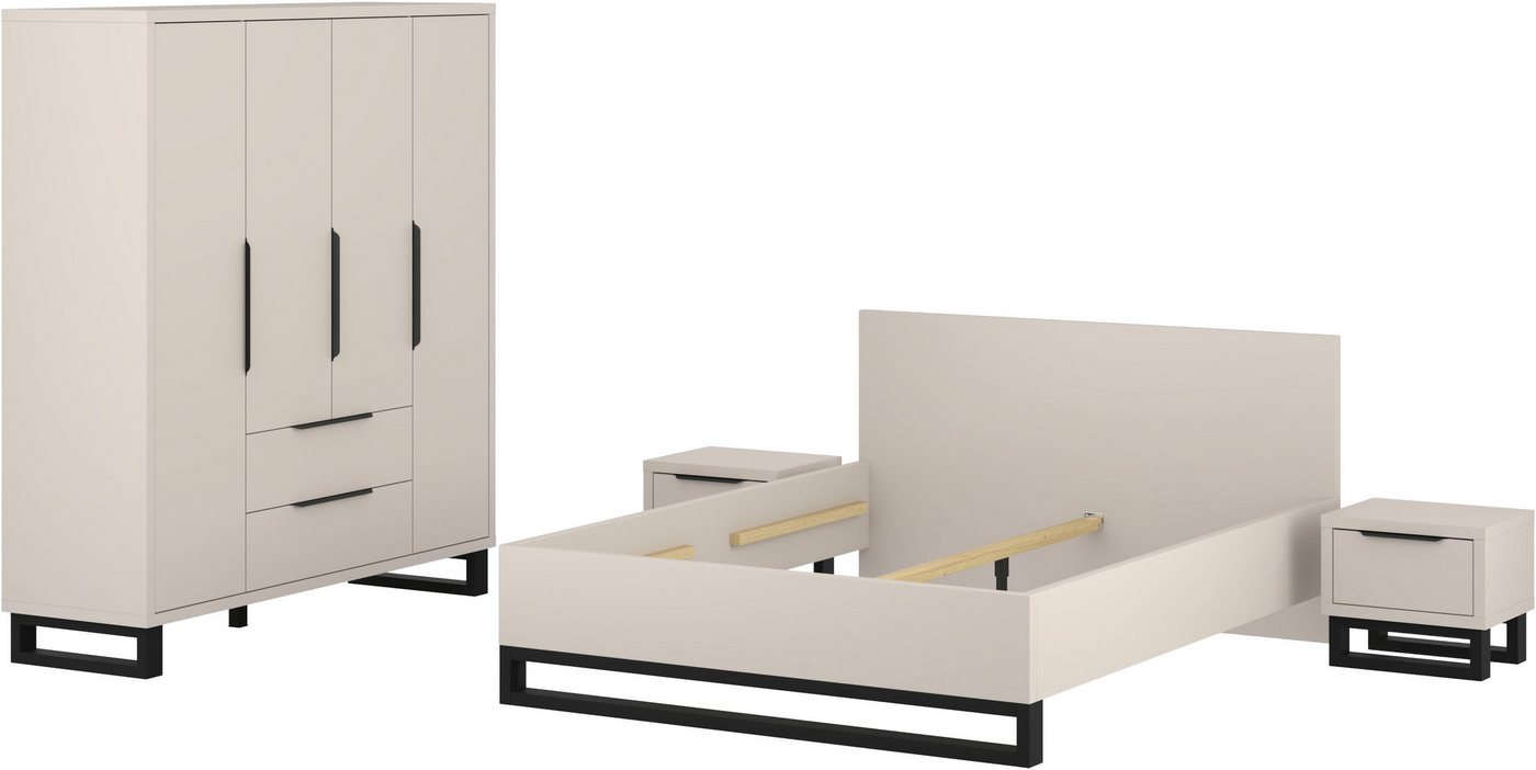 Home affaire Schlafzimmer-Set Bronne,Komplettschlafzimmer (Set,4-St), (4-tlg), Schlafzimmer-Set,Schrank 4Trg 2xNako, Bett180/200, Kufen Metalloptik – Bild 2 von 5