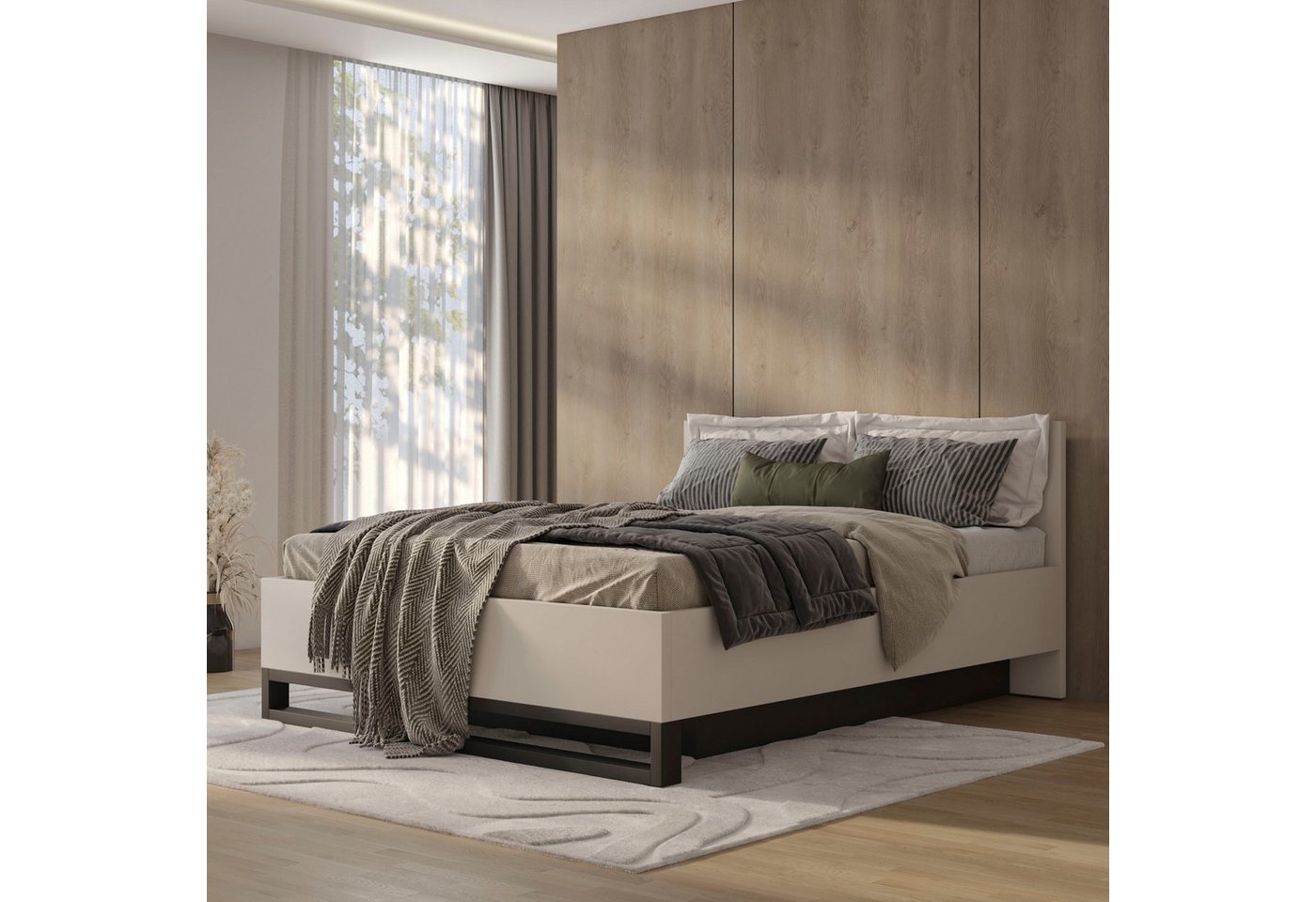Home affaire Schlafzimmer-Set Bronne,Komplettschlafzimmer (Set,4-St), (4-tlg), Schlafzimmer-Set,Schrank 4Trg 2xNako, Bett180/200, Kufen Metalloptik – Bild 5 von 5