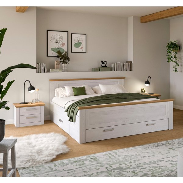 Home affaire Schlafzimmer-Set COSENZA, 3-teilig, Stauraumbett & 2x Nachttisch, (3-tlg., Matratzengröße 180x200 cm, viel Stauraum, ohne Lattenrost & Matratze), S
