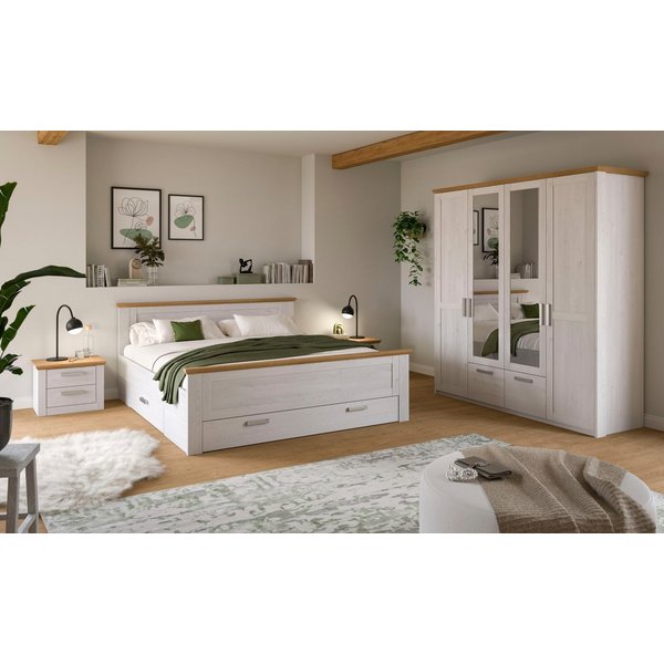 Home affaire Schlafzimmer-Set COSENZA, 4-teilig, Kleiderschrank, Bett & 2x Nachttische, (4-tlg., Matratzengröße 180x200 cm, viel Stauraum, ohne Lattenrost & Mat