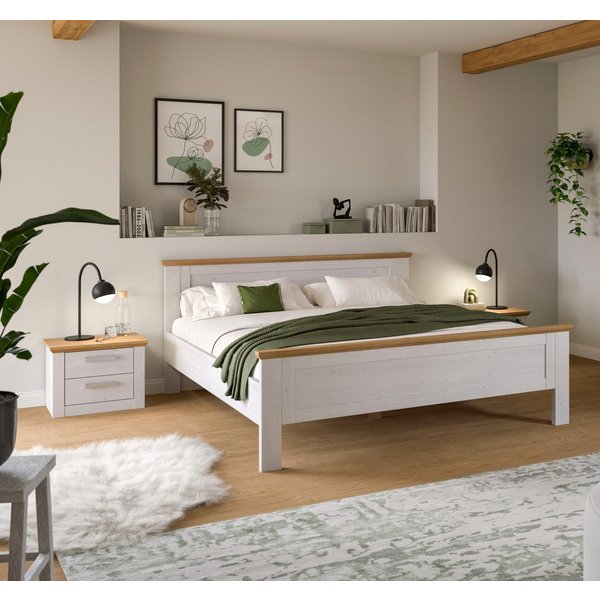 Home affaire Schlafzimmer-Set COSENZA, 3-teilig., best. aus: Bettgestell & 2x Nachttisch, (3-tlg., Matratzengröße 180x200 cm, viel Stauraum, ohne Lattenrost & M