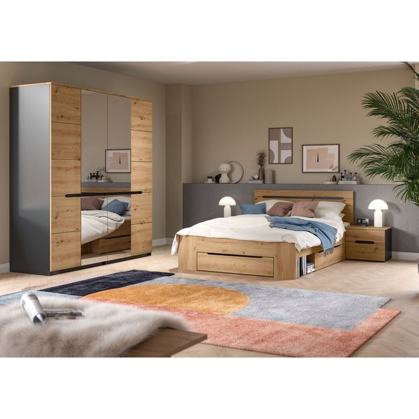 Home affaire Schlafzimmer-Set REHAT, 4-teilig, best. aus: Bett, Kleiderschrank & 2x Nachtkommode, (4-tlg., TOPSELLER!, für Matratzengröße 140x200 cm, viel Staur