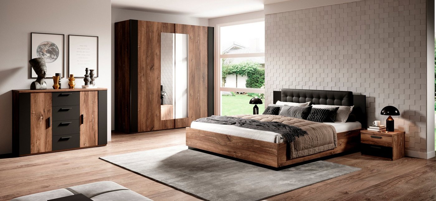 Home affaire Schlafzimmer-Set Sigma, Set 4 -St(Kleiderschrank, 2xNako, Bett 180), Made in Europe, Komplettschlafzimmer, viel Stauraum, trendige Farben – Bild 2 von 5