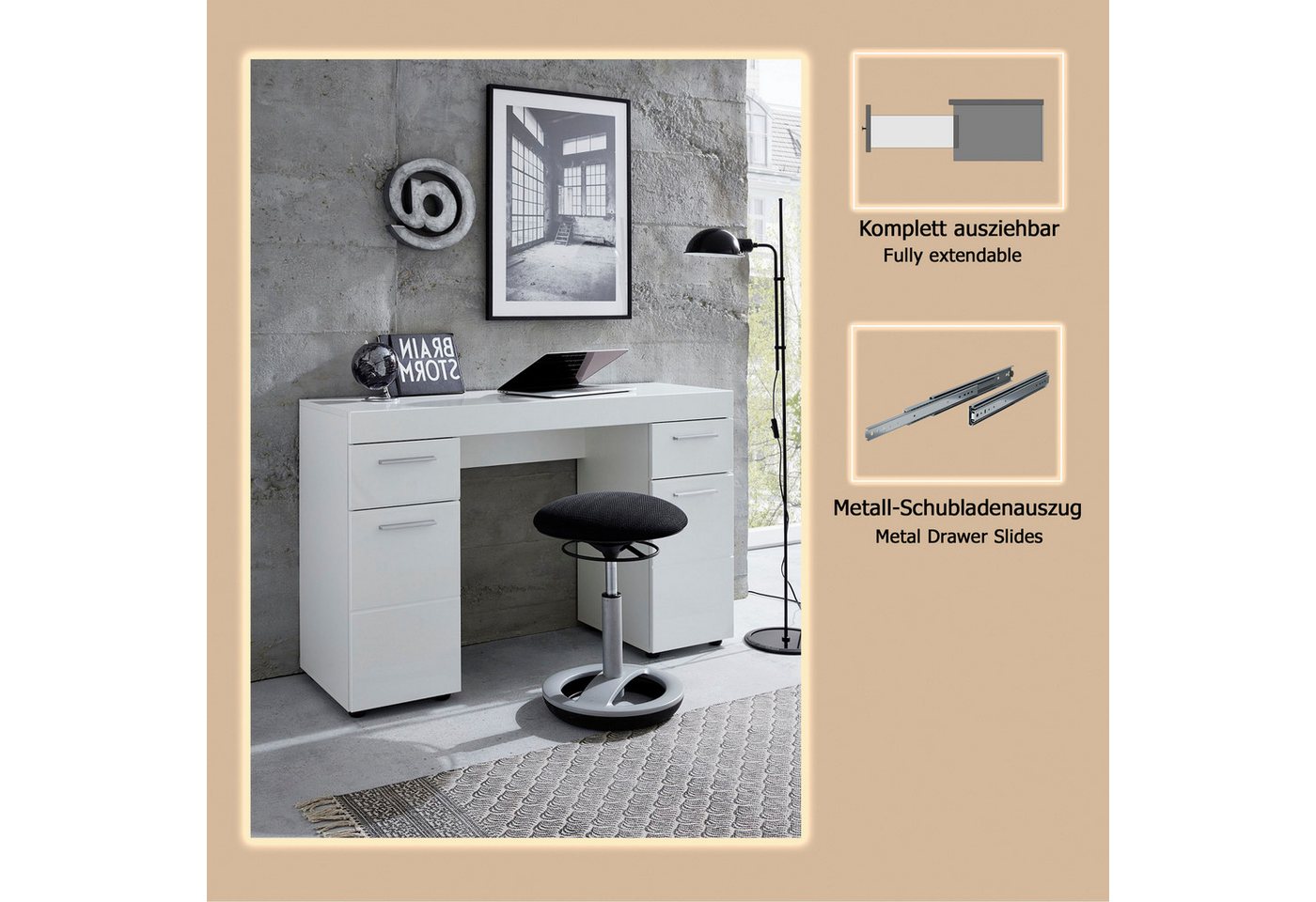 Home affaire Schreibtisch Avena, variabel auch als Schminktisch einsetzbar mit dem Spiegel 88435001 – Bild 5 von 5
