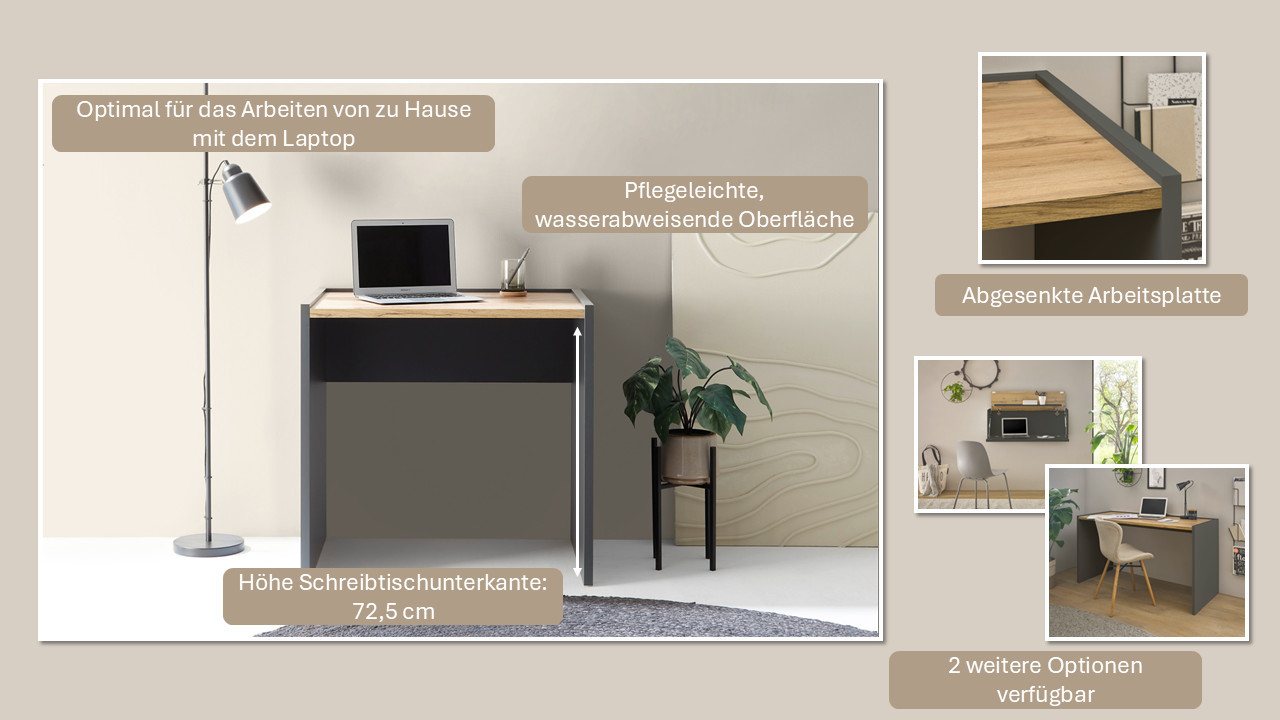 Home affaire Schreibtisch CiTY/GiRON, moderner Computertisch, wohnliches Home Office, Breite 80 oder 143 cm – Bild 3 von 5