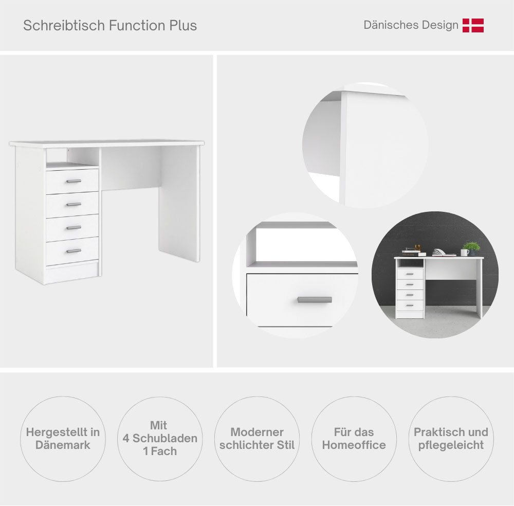 Home affaire Schreibtisch Function Plus, Arbeitstisch, Bürotisch, staurum, minimalistisch, mit 4 Schubladen,1 Einlegeboden, zeitlos, 1 offenes Fachbreite 110 cm – Bild 3 von 5