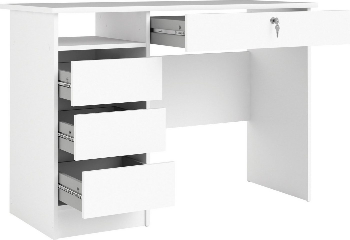 Home affaire Schreibtisch Plus, Computertisch, mit 3 Schubkästen, 1 Schublade mit Schloss, 1 Einlegeboden, modern, minimalistisch, staurum, B: 109,3 x H: 75,6 c – Bild 4 von 5