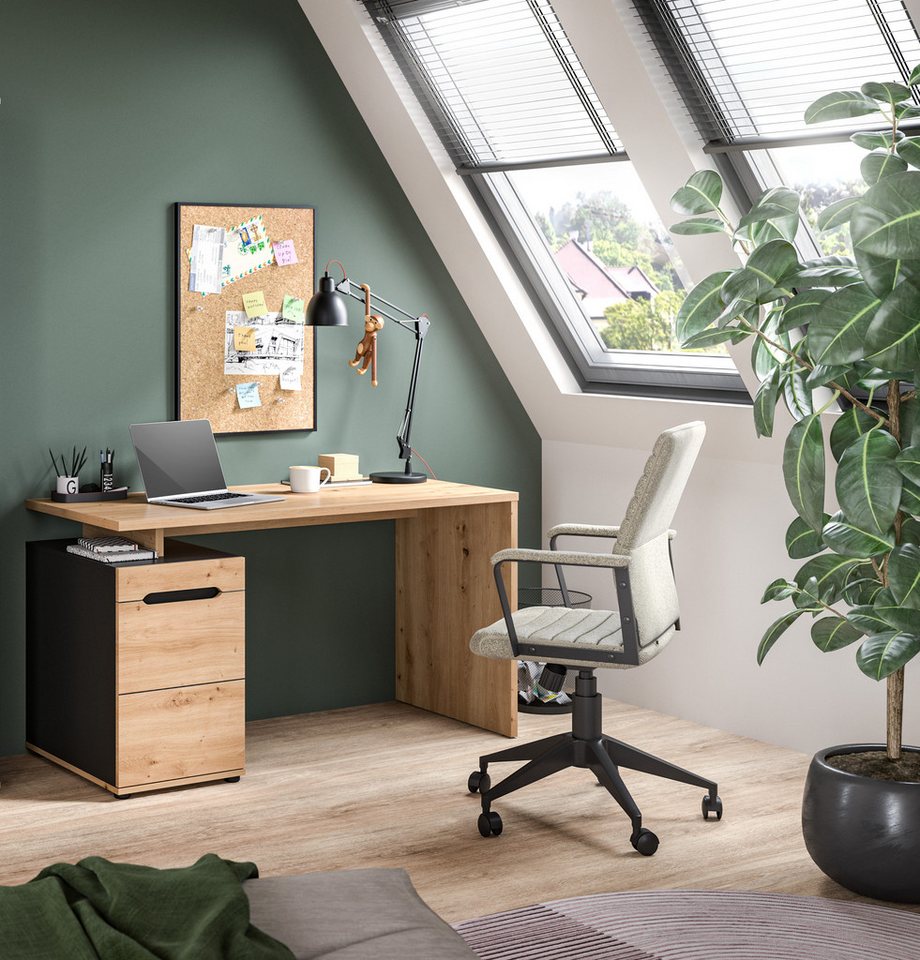 Home affaire Schreibtisch REHAT, Bürotisch, Computertisch, Laptoptisch (bietet viel Stauraum für sämtliches Büromaterial), grifflose Fronten, 1 Tür mit verstell – Bild 2 von 5
