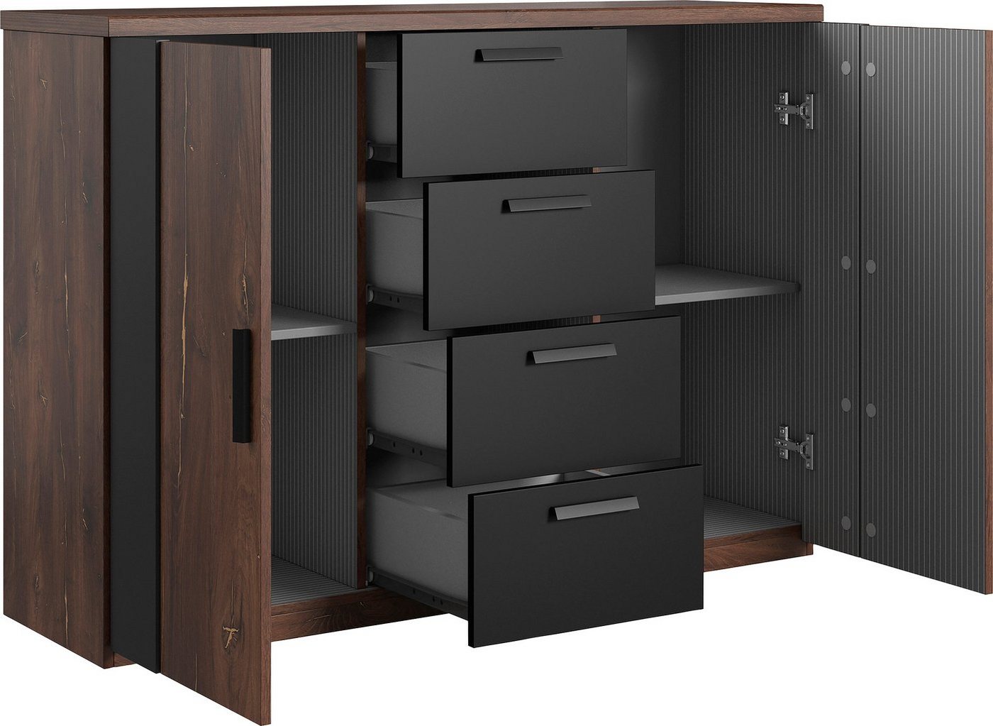 Home affaire Schubkastenkommode Sigma, Breite 132 cm, moderne Schubladenkommode, Made in Europe, Kommode viel Stauraum, Einlegeböden verstellbar, Anrichte – Bild 4 von 5