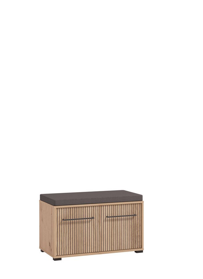 Home affaire Schuhbank Landes, Schuhschrank mit Sitzkissen, innen 2 Fächer, Schuhregal, Breite 80 cm, Artisan Eiche, Front mit schwarzen Streifen – Bild 2 von 5