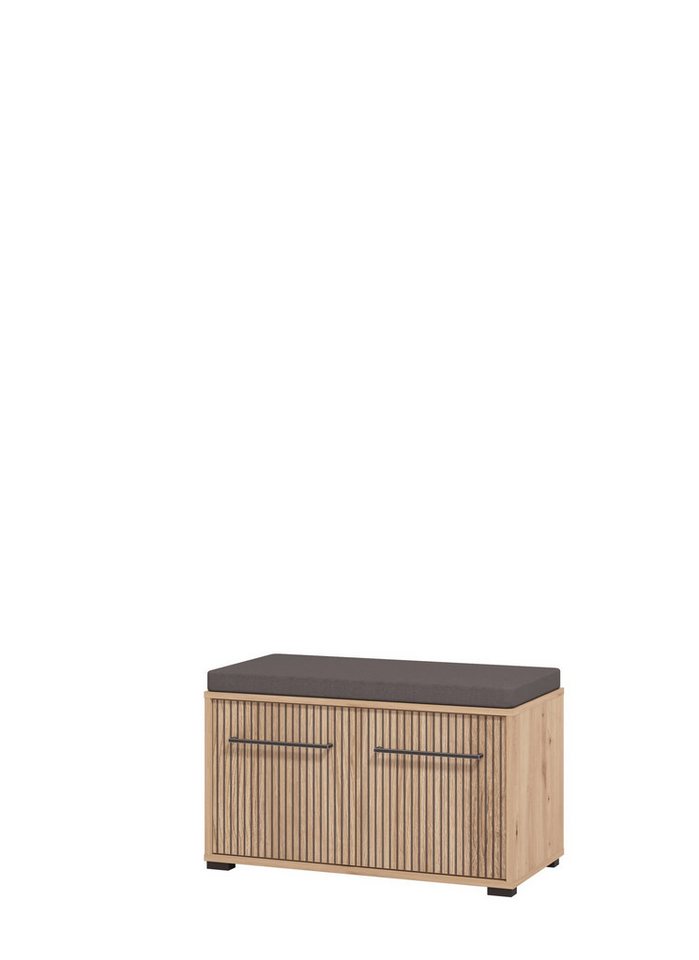 Home affaire Schuhbank Landes, Schuhschrank mit Sitzkissen, innen 2 Fächer, Schuhregal, Breite 80 cm, Artisan Eiche, Front mit schwarzen Streifen – Bild 3 von 5