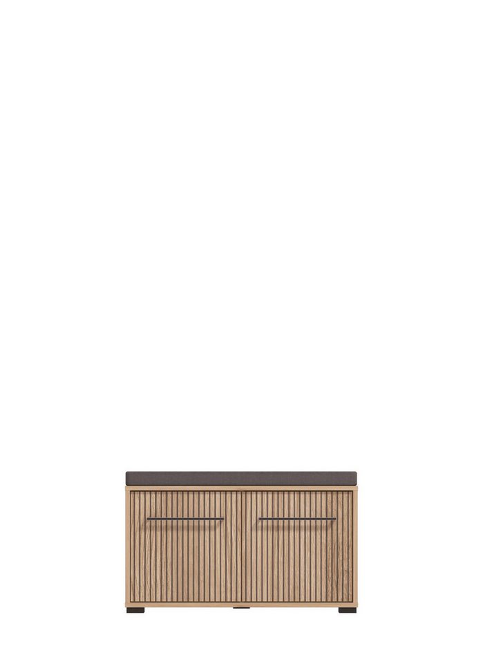 Home affaire Schuhbank Landes, Schuhschrank mit Sitzkissen, innen 2 Fächer, Schuhregal, Breite 80 cm, Artisan Eiche, Front mit schwarzen Streifen – Bild 4 von 5