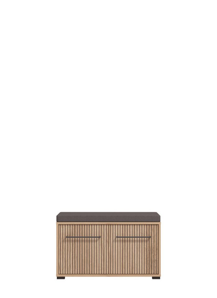 Home affaire Schuhbank Landes, Schuhschrank mit Sitzkissen, innen 2 Fächer, Schuhregal, Breite 80 cm, Artisan Eiche, Front mit schwarzen Streifen – Bild 5 von 5