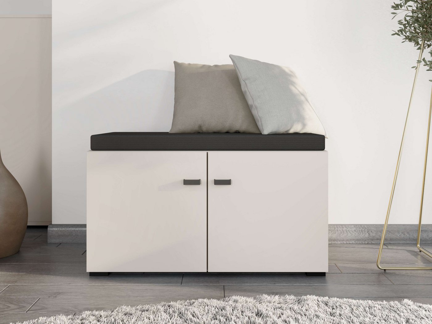Home affaire Schuhbank Rathlin, Schuhschrank, Schuhregal, Schuhtruhe, Schuhkommode, Sitzbank, mit abnehmbarem Sitzkissen, zwei Türen (dahinter zwei Fächer) – Bild 2 von 5