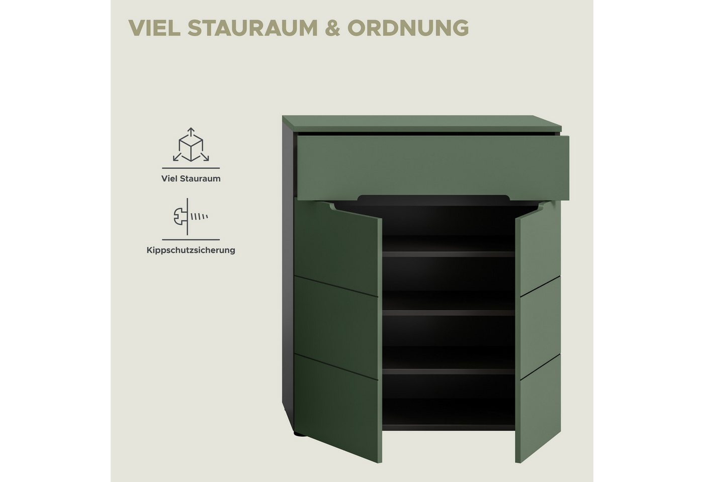 Home affaire Schuhkommode REHAT, TOPSELLER!, Breite 80cm, 2 Türen, 1 Schubkasten, 4 Fächer (1 St., in verschiedenen Farben erhältlich, Platz für ca. 12 Paar Sch – Bild 5 von 5