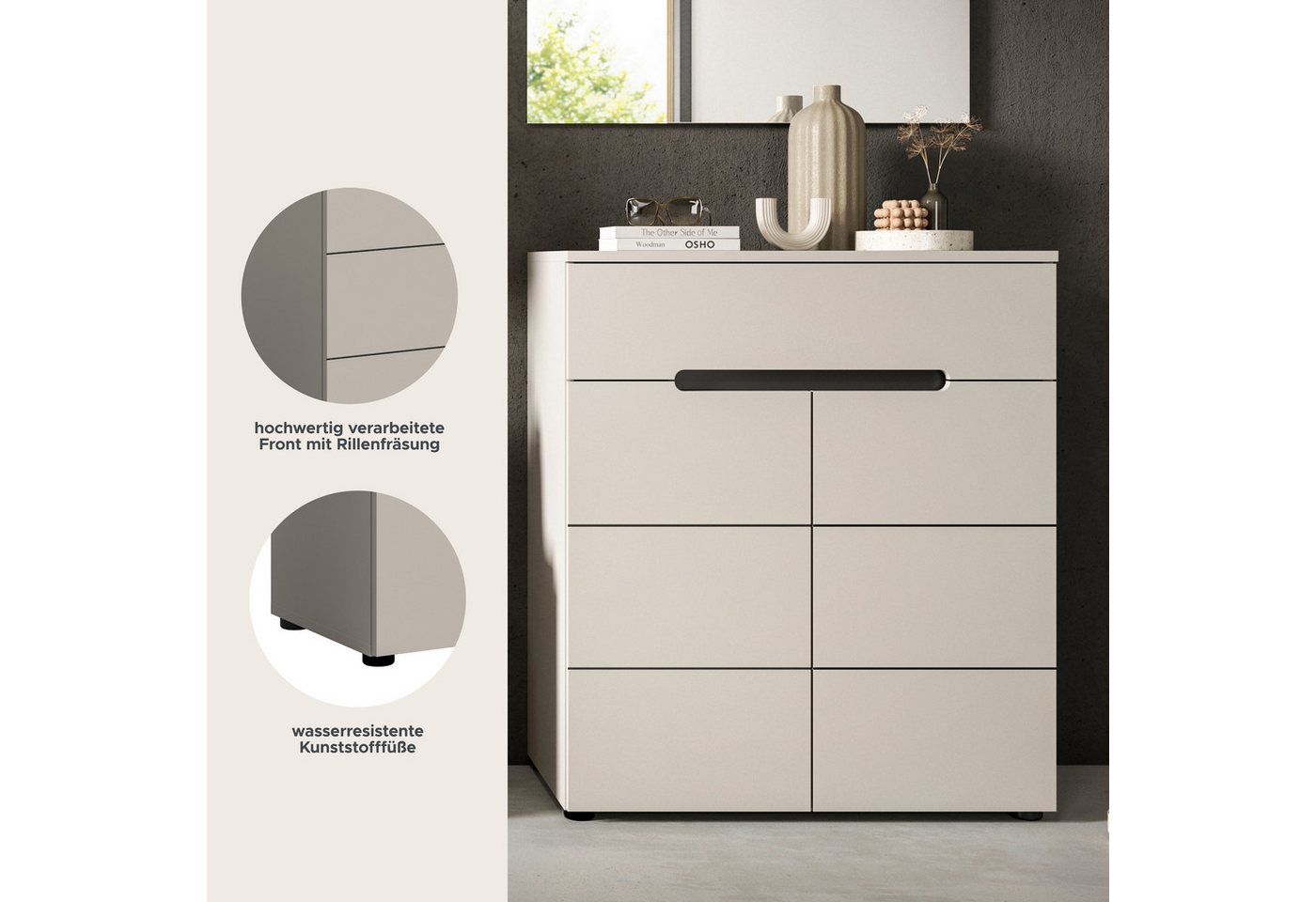 Home affaire Schuhkommode REHAT, TOPSELLER!, Breite 80cm, 2 Türen, 1 Schubkasten, 4 Fächer (1 St., in verschiedenen Farben erhältlich, Platz für ca. 12 Paar Sch – Bild 4 von 5