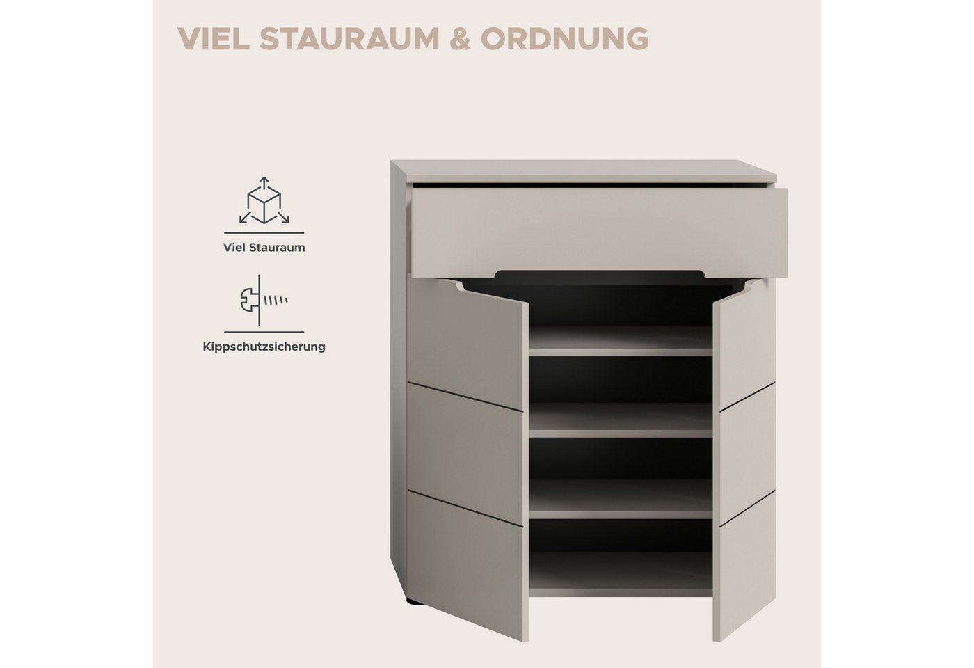 Home affaire Schuhkommode REHAT, TOPSELLER!, Breite 80cm, 2 Türen, 1 Schubkasten, 4 Fächer (1 St., in verschiedenen Farben erhältlich, Platz für ca. 12 Paar Sch – Bild 5 von 5