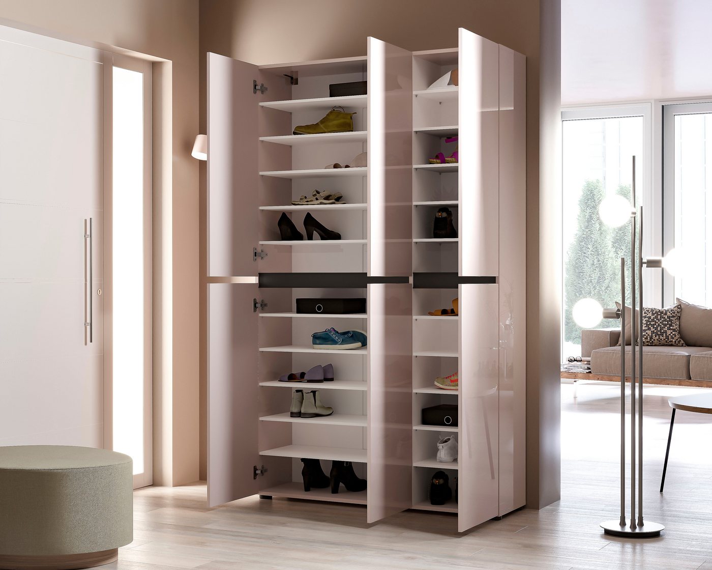 Home affaire Schuhschrank MISTER Schuhkommode, Schuhmöbel, Schuhregal, Hochglanz lackiert Breite 120 cm, Höhe 200 cm, 6 Türen, 24 Fächer, ca.58 paar Schuhe – Bild 2 von 5