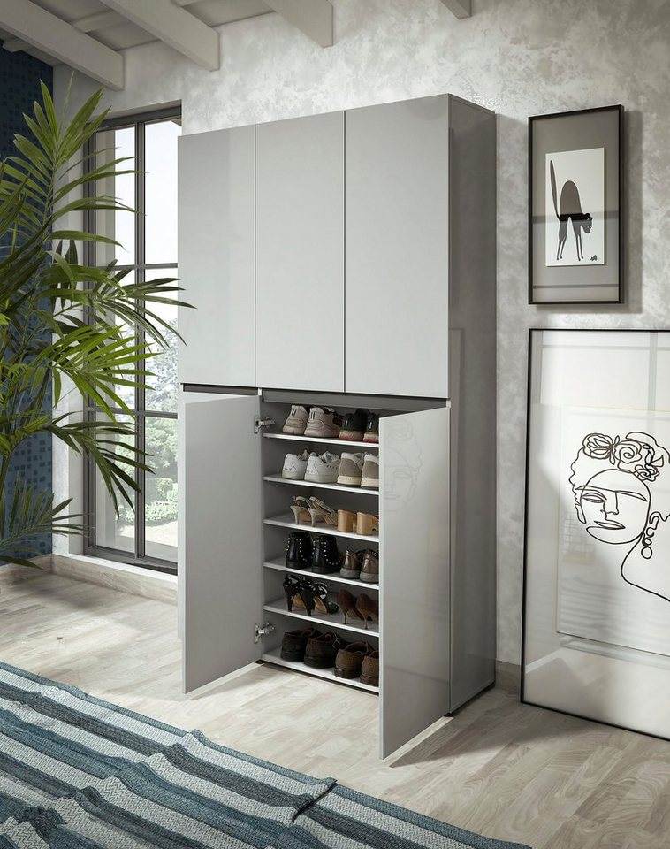 Home affaire Schuhschrank MISTER Schuhkommode, Schuhmöbel, Schuhregal, Hochglanz lackiert Breite 120 cm, Höhe 200 cm, 6 Türen, 24 Fächer, ca.58 paar Schuhe – Bild 2 von 5