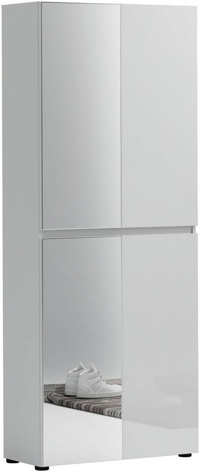 Home affaire Schuhschrank Mister,Schuhkommode,Schuhmöbel,Schuhablage,Schuhregal Hochglanz lackiert, B/T/H: 80x34x200 cm, 4 Türen, 12 Fächer, 2 Spiegel – Bild 2 von 5