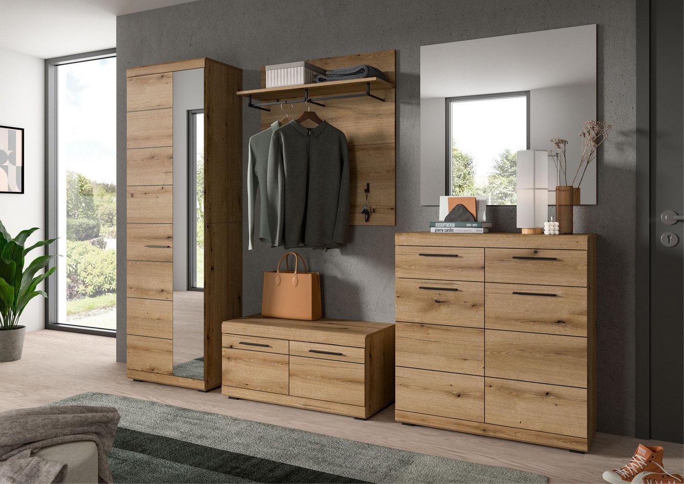 Home affaire Schuhschrank SIENA, Breite 90 cm, 2 Türen, 2 Einlegeböden, 3 Fächer, 2 Schubkästen (1-St., hochwertige Rillenfräsung in MDF Front) Schuhkommode, Ko – Bild 2 von 5