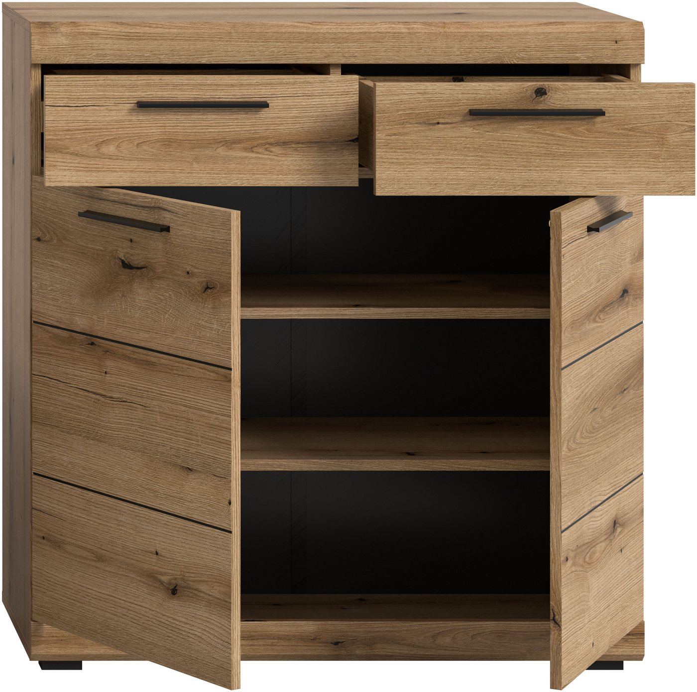 Home affaire Schuhschrank SIENA, Breite 90 cm, 2 Türen, 2 Einlegeböden, 3 Fächer, 2 Schubkästen (1-St., hochwertige Rillenfräsung in MDF Front) Schuhkommode, Ko – Bild 4 von 5