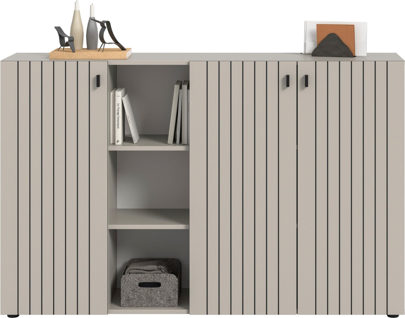 Home affaire Schuhschrank TATIO, Breite 150 cm, Rillenoptik, offene Fächer, 3 Türen (1-St) Garderobenschrank, Flurkommode, Kommode, Schuhschrank – Bild 2 von 5