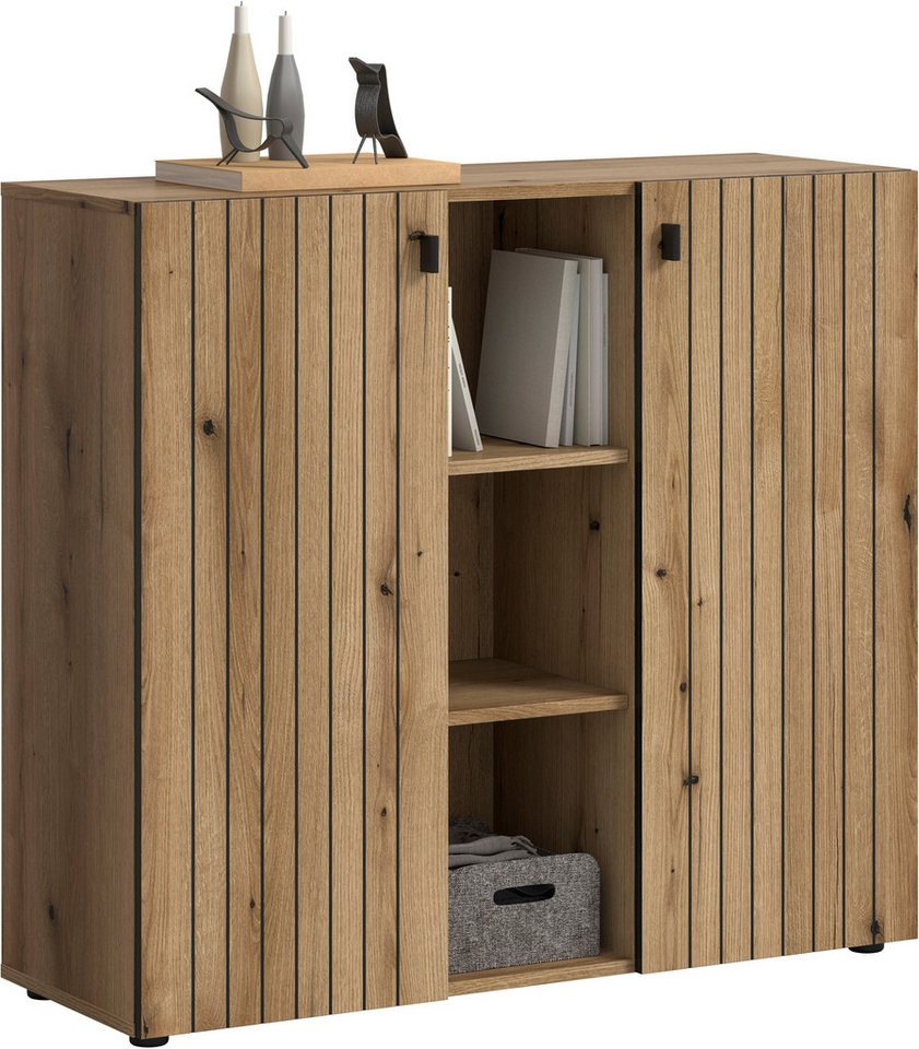 Home affaire Schuhschrank TATIO, Breite 106 cm, Rillenoptik, offene Fächer, 2 Türen (1-St) Schuhschrank, Schuhkommode, Flurkommode, Kommode – Bild 3 von 5
