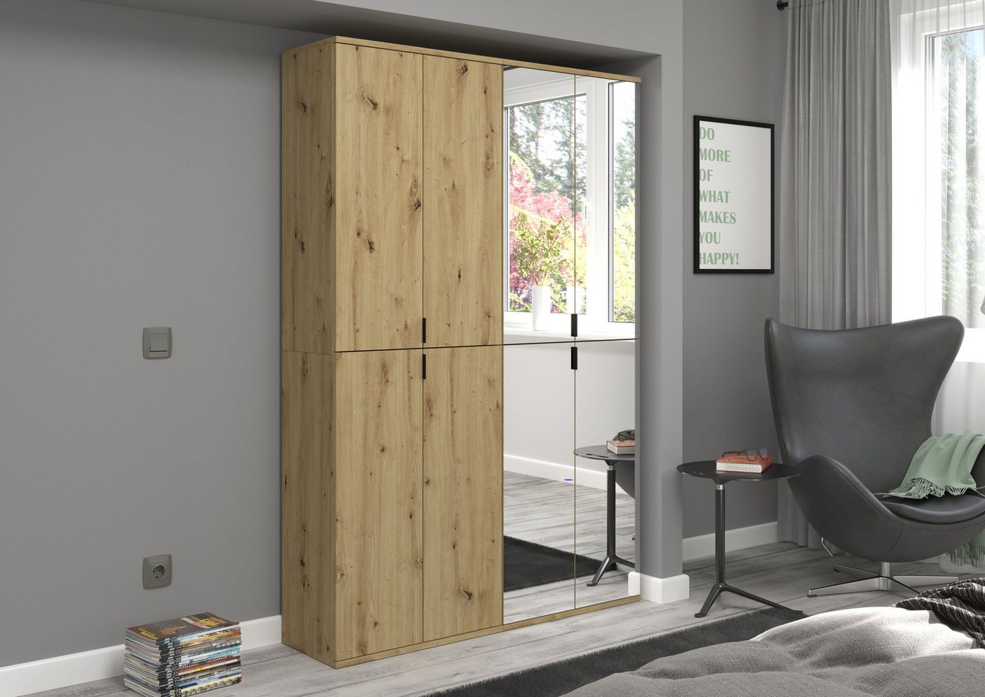 Home affaire Schuhschrank TRONDHEIM, Höhe 193 cm, 4 Spiegeltüren, 9 Fächer, 7 Einlegeböden (inkl. ausziehbarer Kleiderstange, in verschiedenen Farben erhältlich – Bild 2 von 5