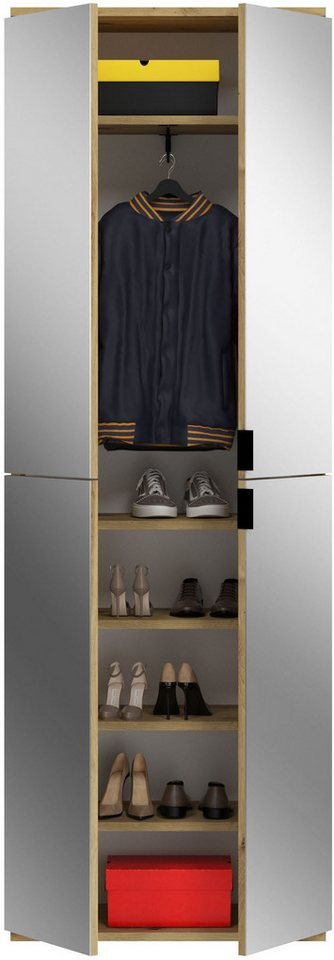 Home affaire Schuhschrank TRONDHEIM, Höhe 193 cm, 4 Spiegeltüren, 9 Fächer, 7 Einlegeböden (inkl. ausziehbarer Kleiderstange, in verschiedenen Farben erhältlich – Bild 5 von 5