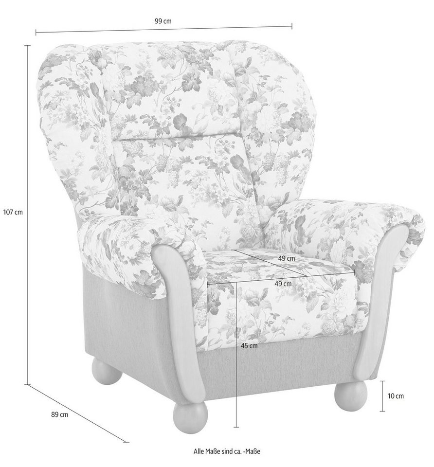 Home affaire Sessel Milano, bequemer Ohrensessel im Landhaus-Stil, Breite 99cm, Hochlehnsessel – Bild 2 von 4