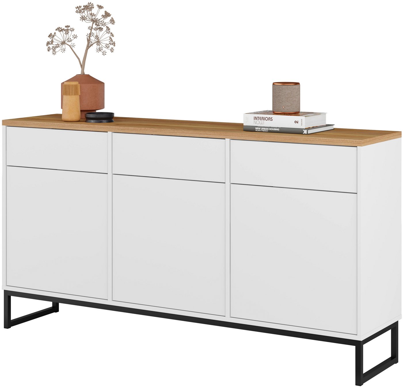 Home affaire Sideboard Alto, Breite 157 cm, grifflose Kommode 3 Türen/3 Schubkästen., Schubladenschrank mit viel Stauraum, Einlegeböden verstellbar – Bild 4 von 5