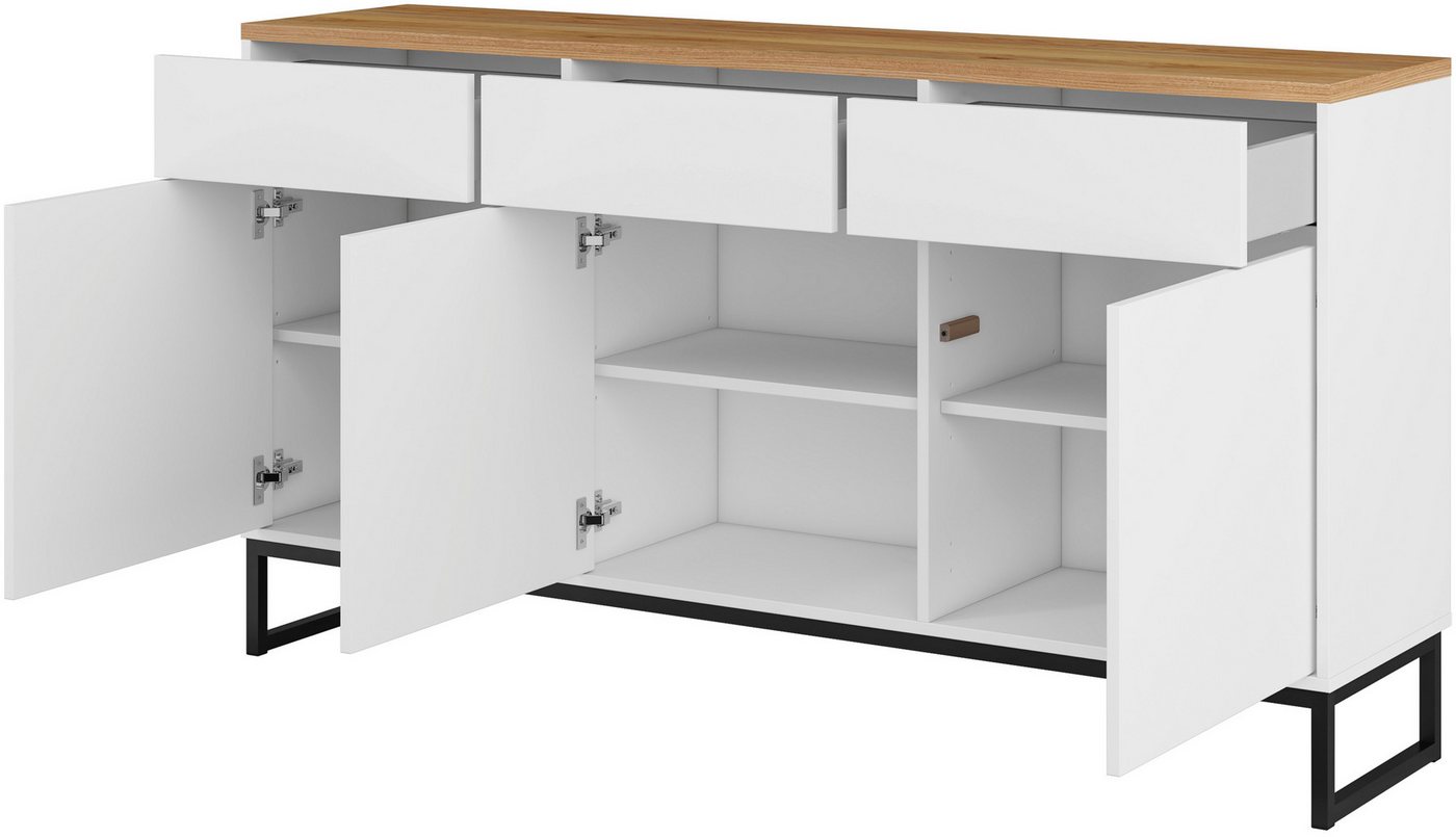 Home affaire Sideboard Alto, Breite 157 cm, grifflose Kommode 3 Türen/3 Schubkästen., Schubladenschrank mit viel Stauraum, Einlegeböden verstellbar – Bild 5 von 5
