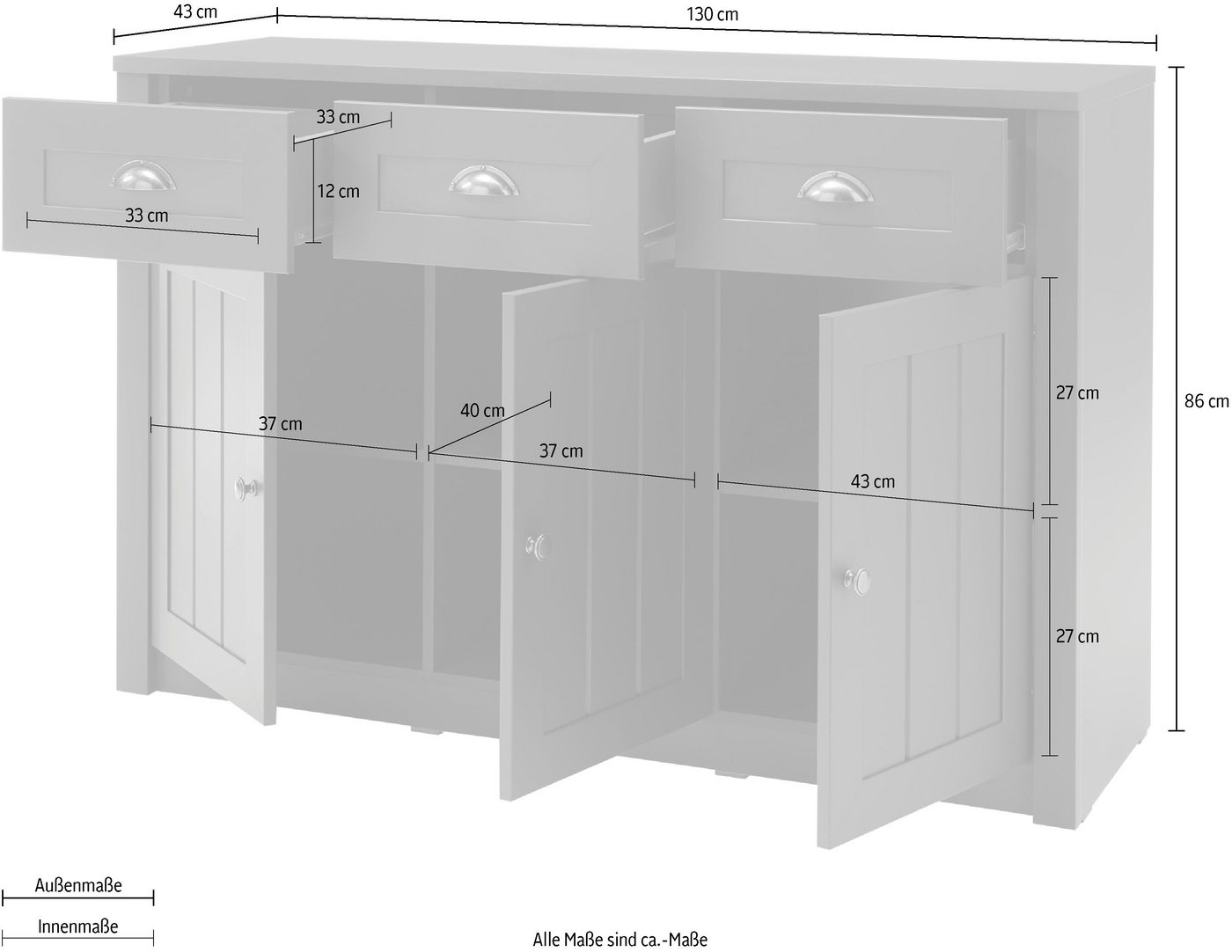 Home affaire Sideboard Ascot, Breite 130 cm – Bild 5 von 5