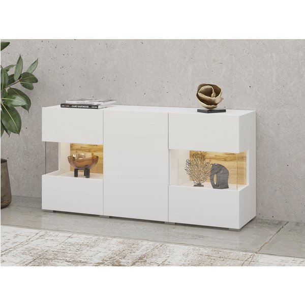 Home affaire Sideboard Ava, Breite 120 cm, hängend und stehend montierbar, moderne grifflose Kommode, Anrichte, 3Türen, Eckverglasung
