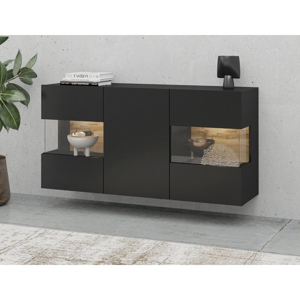Home affaire Sideboard Ava, Breite 120 cm, hängend und stehend montierbar, moderne grifflose Kommode, Anrichte, 3Türen, Eckverglasung