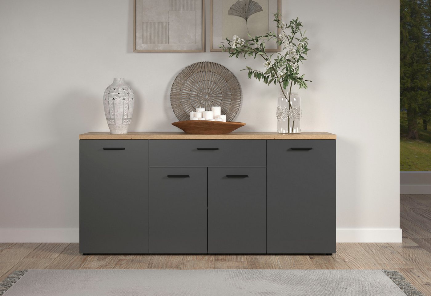 Home affaire Sideboard Bajo (1 St), Kommode mit 4 Türen und 1 Schubkasten – (B/T/H) 180/42/85 cm – Bild 2 von 5