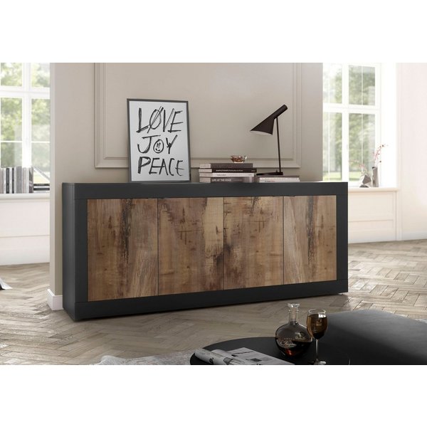 Home affaire Sideboard Basic Breite 207 cm, Kommode 4 Türen, Anrichte, Metallgriff, moderne Rahmenoptik, viel Stauraum, Farbauswahl