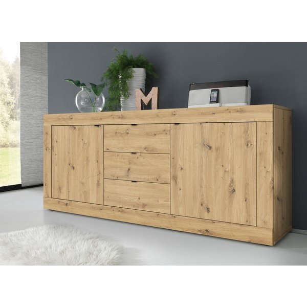 Home affaire Sideboard Basic Breite 210 cm, Kommode 2 Türen, 3 Schubkästen, Anrichte, Metallgriff, moderne Rahmenoptik, viel Stauraum, Farbauswahl