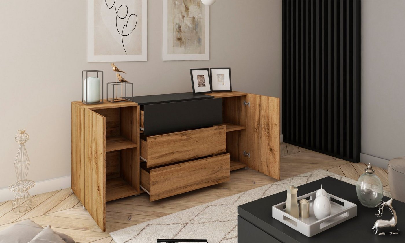 Home affaire Sideboard BERLIN, Moderne grifflose Kommode Breite 150 cm, 4 Schubkästen/ 2 Türen – Bild 3 von 5