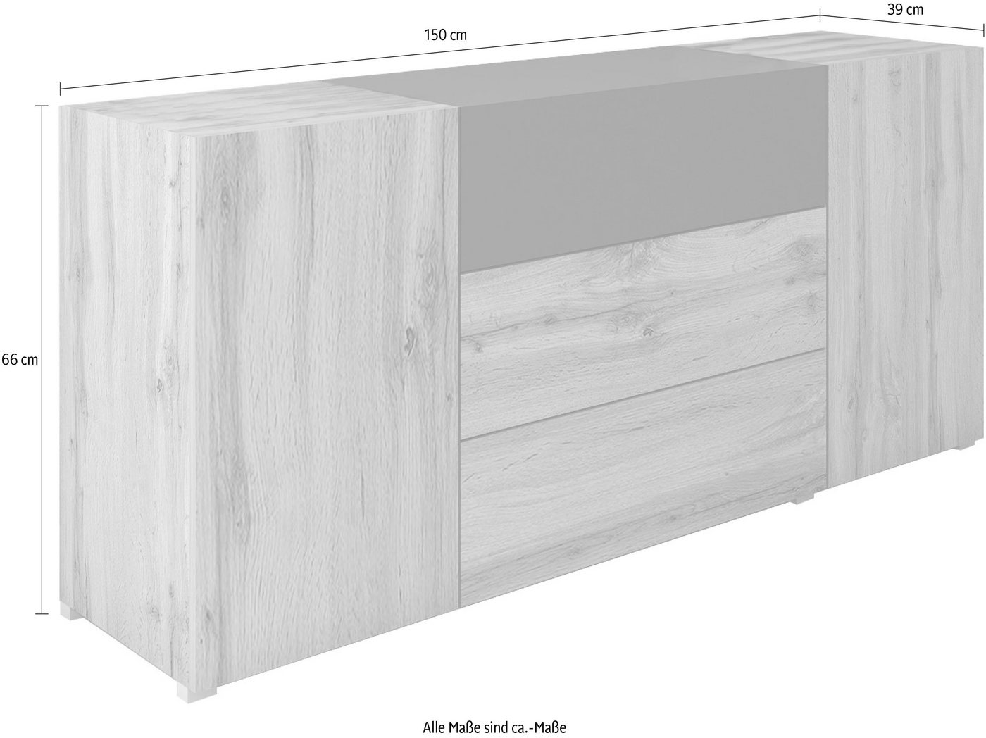 Home affaire Sideboard BERLIN, Moderne grifflose Kommode Breite 150 cm, 4 Schubkästen/ 2 Türen – Bild 5 von 5
