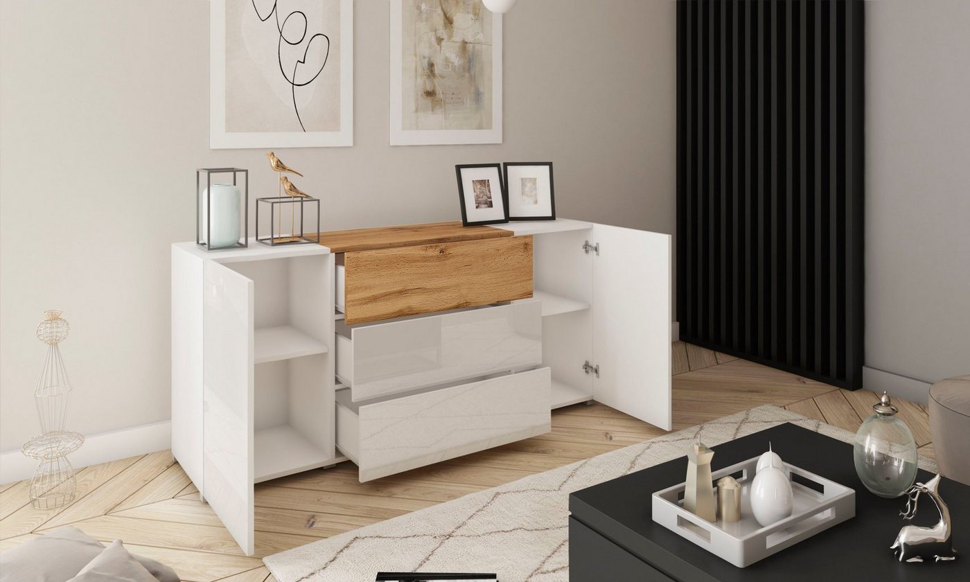 Home affaire Sideboard BERLIN, Moderne grifflose Kommode Breite 150 cm, 4 Schubkästen/ 2 Türen – Bild 3 von 5