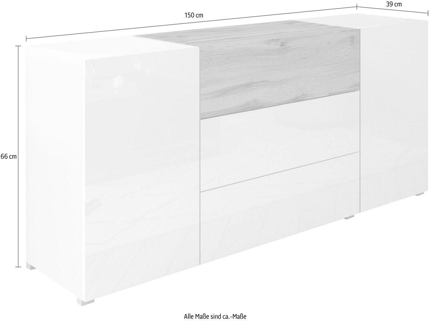 Home affaire Sideboard BERLIN, Moderne grifflose Kommode Breite 150 cm, 4 Schubkästen/ 2 Türen – Bild 5 von 5