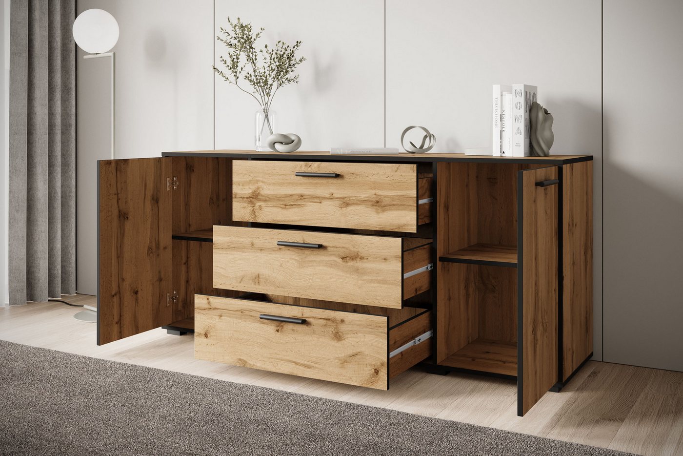 Home affaire Sideboard BOGOTA, moderne Kommode, Schubladenschrank mit verstellbaren Einlegeböden – Bild 3 von 5
