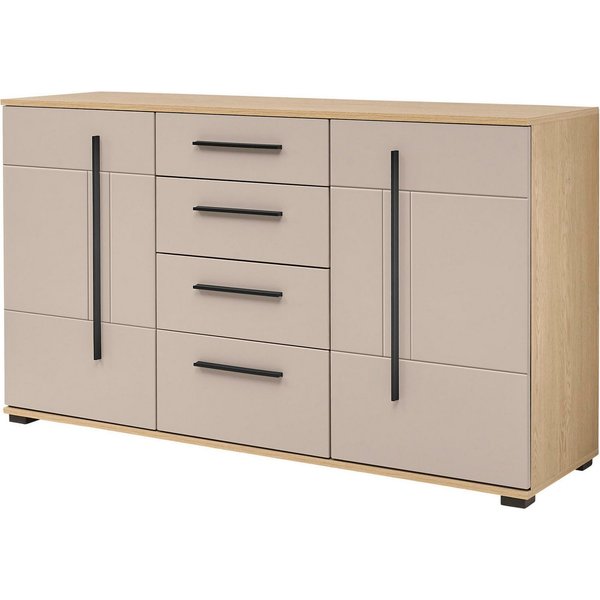 Home affaire Sideboard Cantara, moderner Schrank, Kommode in Eiche Evoke, Weiß oder Kaschmir, schwarze Stangengriffe, ausreichend Stauraum, vielseitig einsetzba