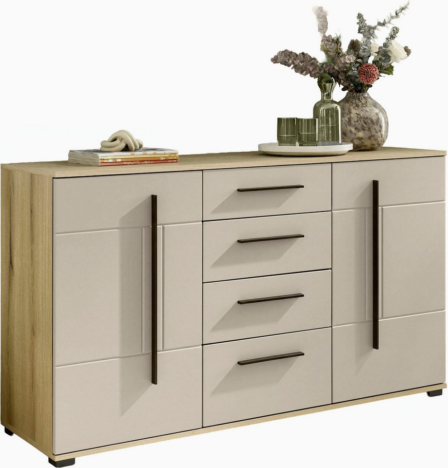 Home affaire Sideboard Cantara, moderner Schrank, Kommode in Eiche Evoke, Weiß oder Kaschmir, schwarze Stangengriffe, ausreichend Stauraum, vielseitig einsetzba – Bild 4 von 5