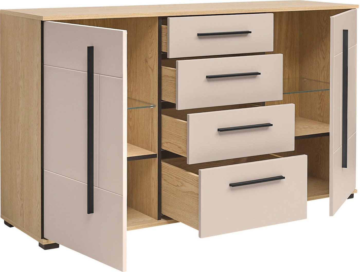 Home affaire Sideboard Cantara, moderner Schrank, Kommode in Eiche Evoke, Weiß oder Kaschmir, schwarze Stangengriffe, ausreichend Stauraum, vielseitig einsetzba – Bild 5 von 5