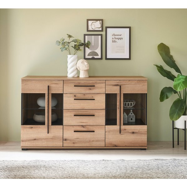 Home affaire Sideboard Cantara, moderner Schrank, Kommode in Eiche Evoke, Weiß oder Kaschmir, schwarze Stangengriffe, ausreichend Stauraum, vielseitig einsetzba