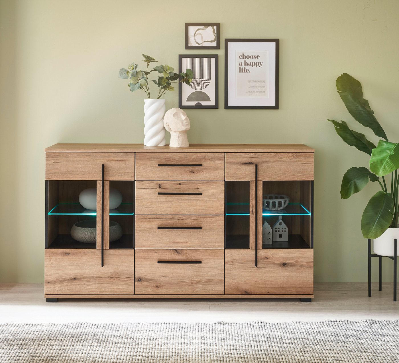 Home affaire Sideboard Cantara, moderner Schrank, Kommode in Eiche Evoke, Weiß oder Kaschmir, schwarze Stangengriffe, ausreichend Stauraum, vielseitig einsetzba – Bild 2 von 5