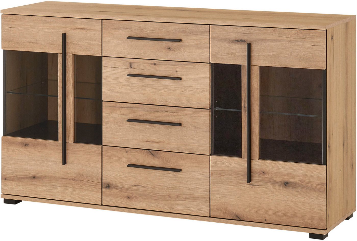 Home affaire Sideboard Cantara, moderner Schrank, Kommode in Eiche Evoke, Weiß oder Kaschmir, schwarze Stangengriffe, ausreichend Stauraum, vielseitig einsetzba – Bild 3 von 5